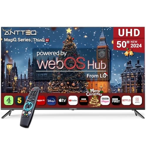 Antteq 50 Inch Smart TV, MagiQ 50" UHD 4K 2024 Black Television