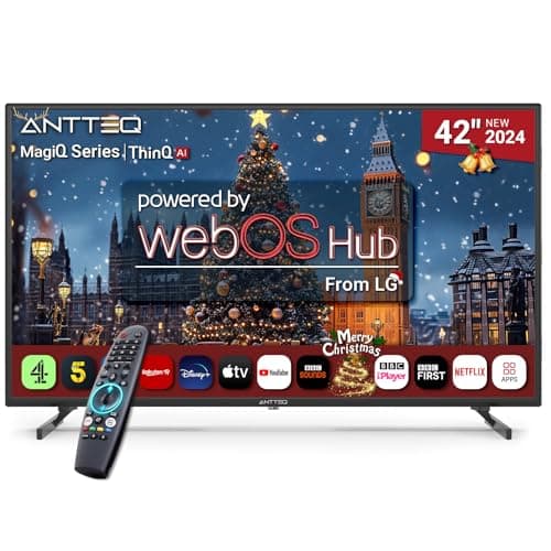 Antteq 42 Inch Smart TV WebOS TV MagiQ 42" with ThinQ AI, Voice Magic Remote, Airplay, Apple TV+, Netflix, Freeview, YouTube, WIFI, 2024 Black Televisions