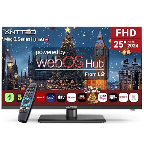 Antteq 25 Inch Smart TV, WebOS FHD TV MagiQ 25" with ThinQ AI Voice Magic Remote, BBC Freeview Netflix YouTube Airplay WiFi 2024 Black Televisions