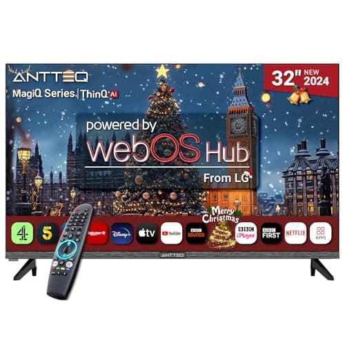 Antteq 32 Inch TV Smart WebOS TV MagiQ 32" with ThinQ AI, Voice Magic Remote, Airplay, Apple TV+, Netflix, Freeview, YouTube, WiFi, 2024 Black Televisions